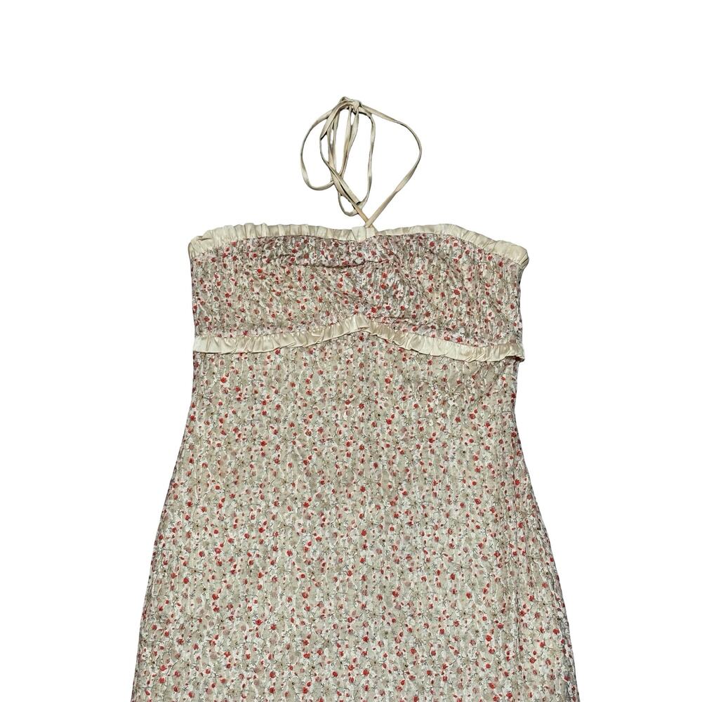 Blue Blush Floral Halter Mini Dress Tie Neck Size Medium - Picture 2 of 8